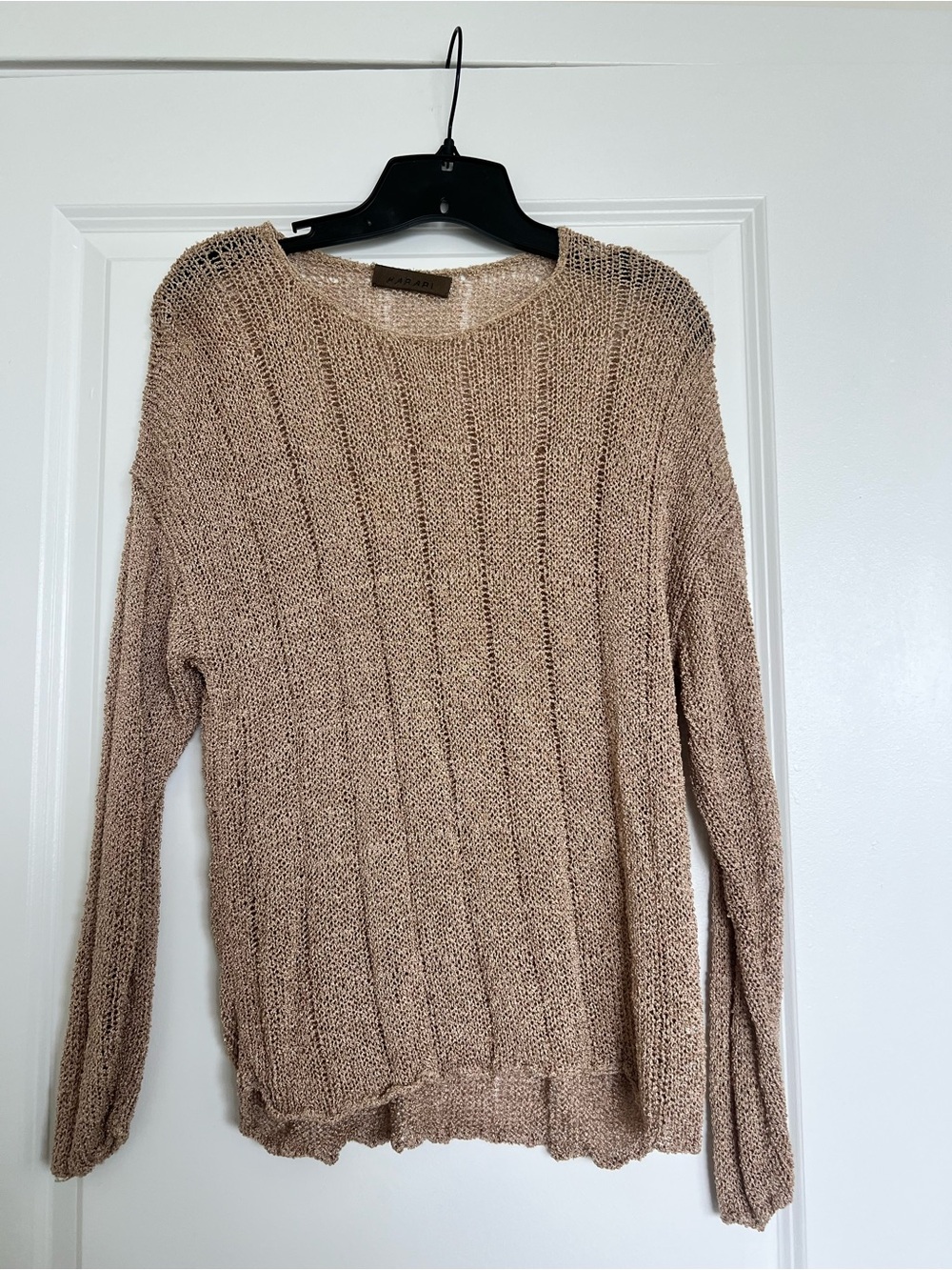HARARI Beige 100% Rayon Crewneck Sweater | Made in USA Lightweight Knit M